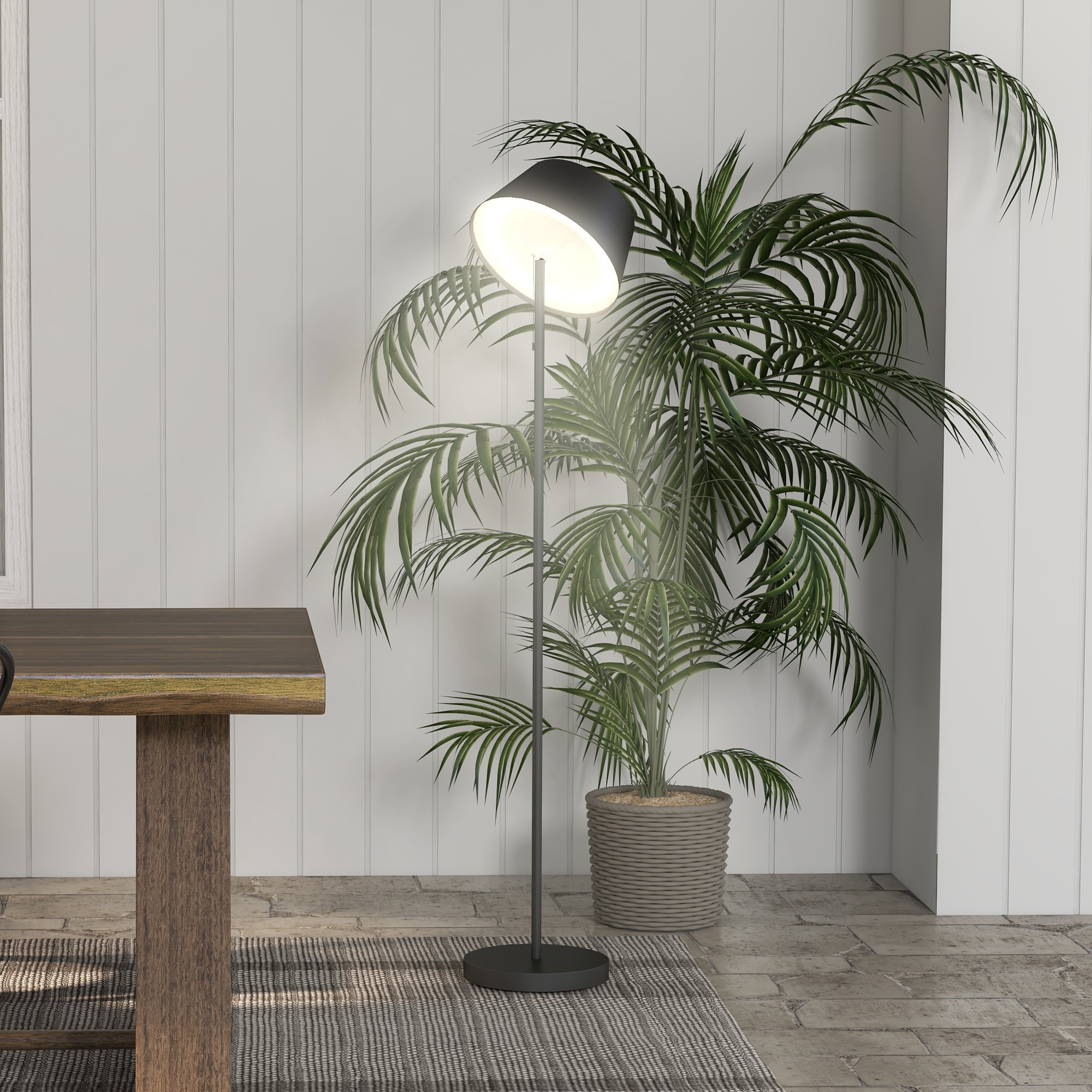 HOMCOM Stehleuchte mit LED für buntes und warmweißes Licht schwarz 32L x 32B x 153H cm