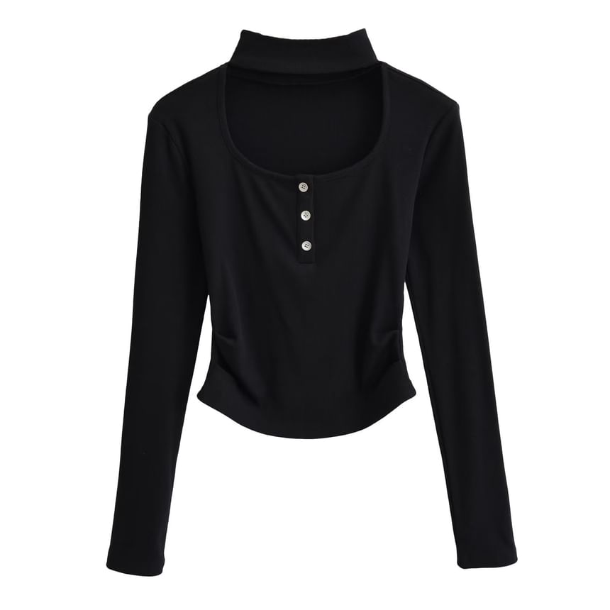 Morhan - T-shirt met lange mouwen en mockneck en effen uitsparing