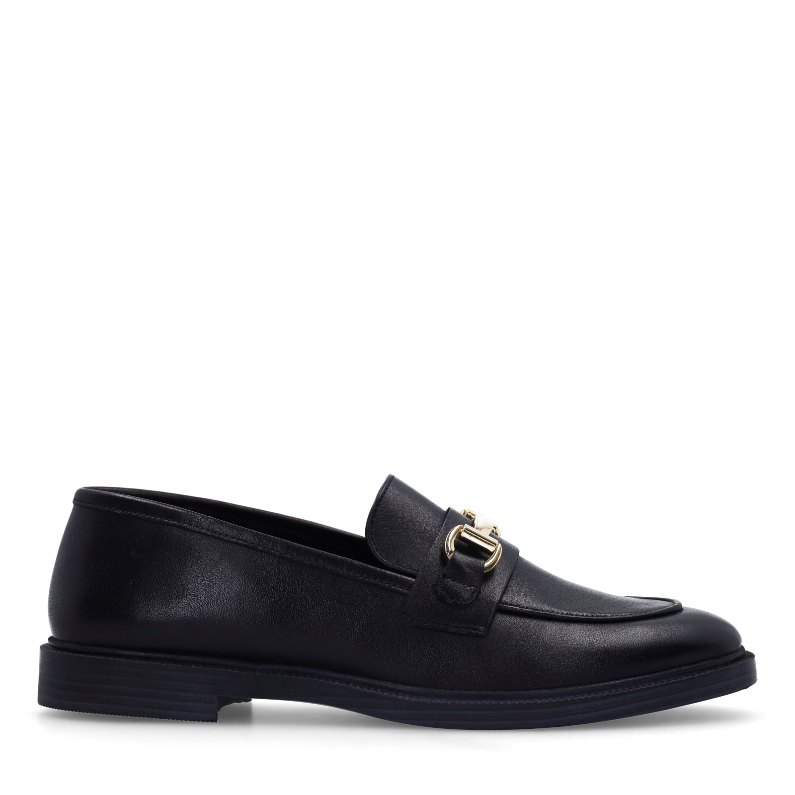 Zwarte leren loafers met goudkleurig detail