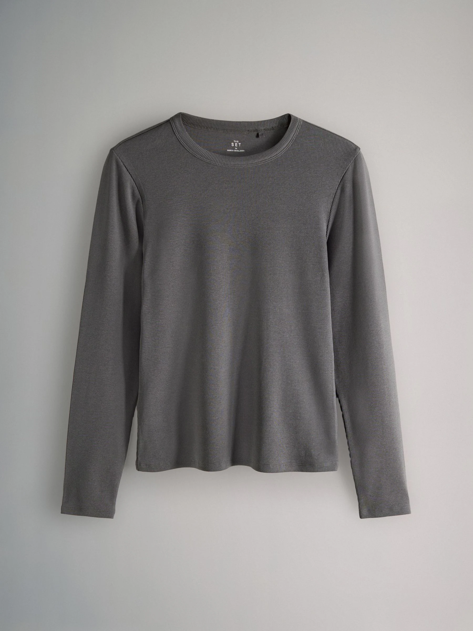 Zwart/antracietgrijs/lichtgrijs gemêleerd/wit - The Set van 4 geribde T-shirts met lange mouwen