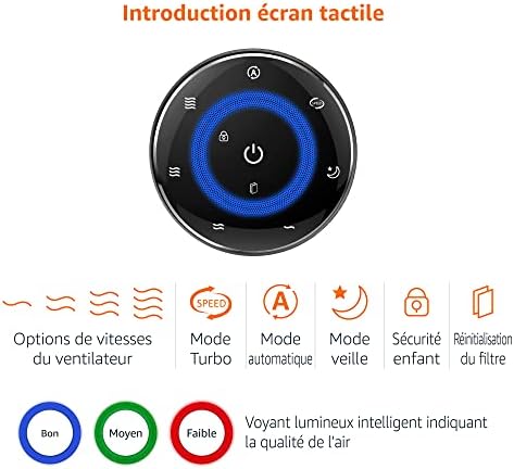 Amazon Basics   Purificateur d'air, Couvre jusqu'à 12 m², Filtres à air True HEPA et au charbon, CADR 100 m²/h, Élimine 99,97 % des allergènes (pollen, poussière, fumée), Prise européenne, Blanc : Cuisine et Maison