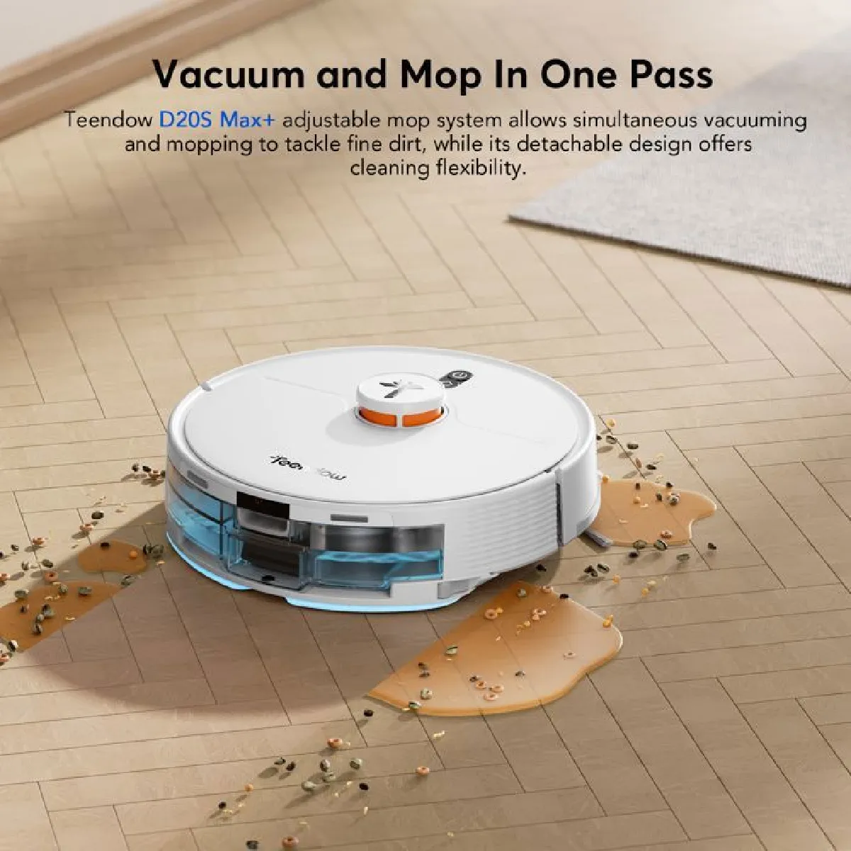 Teendow Aspirateur Robot Laveur 6en1-6000Pa/200 Minutes, Navigation LiDAR, Contrôle par APP et la voix, Nettoyer les animaux et les meubles