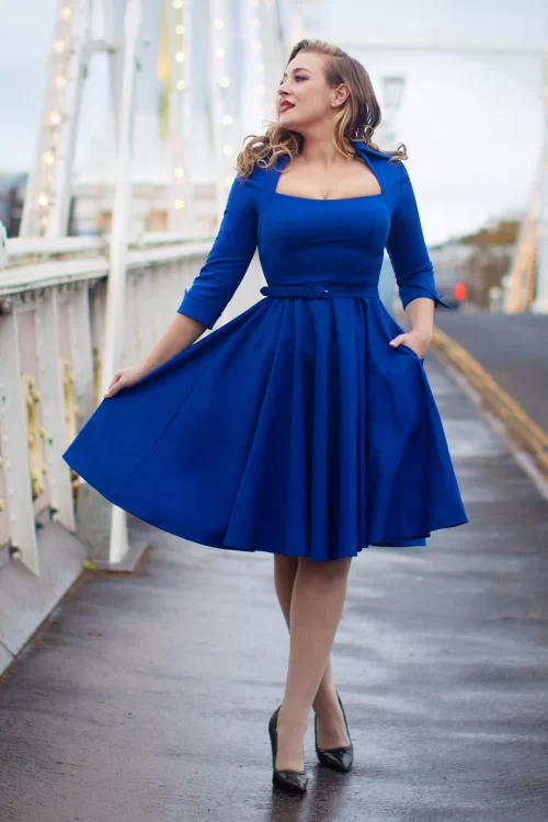 Glamour Bunny Lorelei swing jurk in kobalt blauw