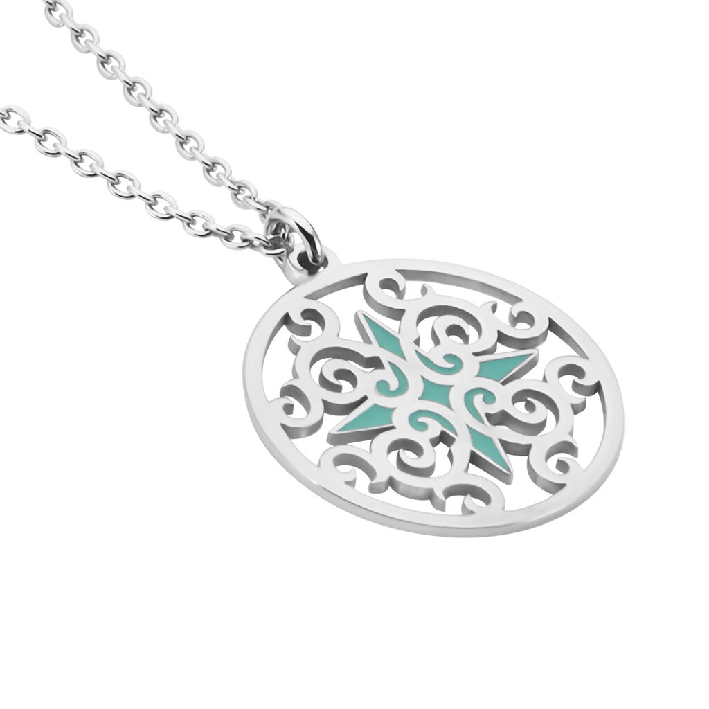 Collier Krysia Argent Blanc Email Turquoise