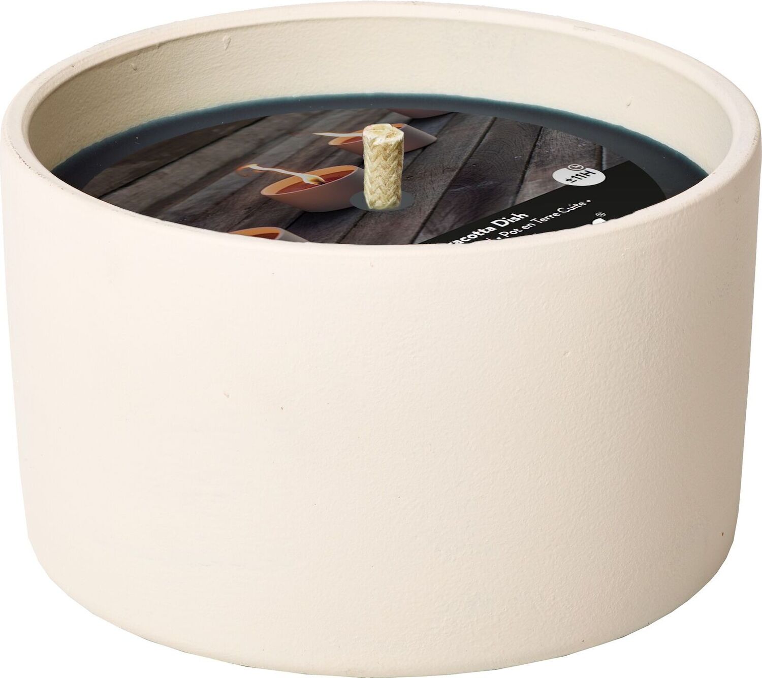 Spaas kaars in terracotta pot wit / zwart D 13,8 H 8,2 cm