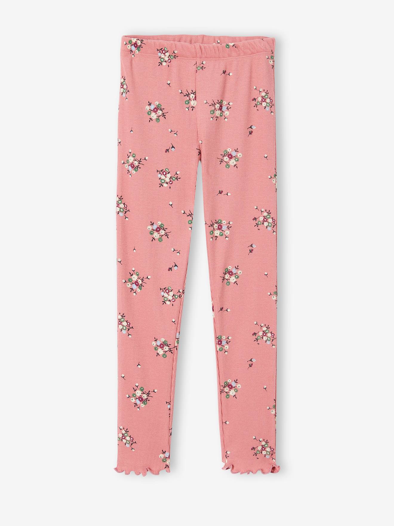 Pijama floral canelado rosa para meninas