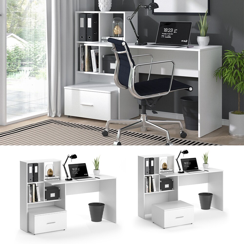 VICCO Schreibtisch LORIS Weiß Computer Bürotisch PC Regal Schublade Arbeitstisch