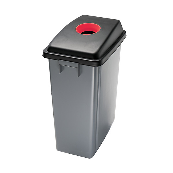Corbeille Office grise 60 litres avec couvercle superieur rouge