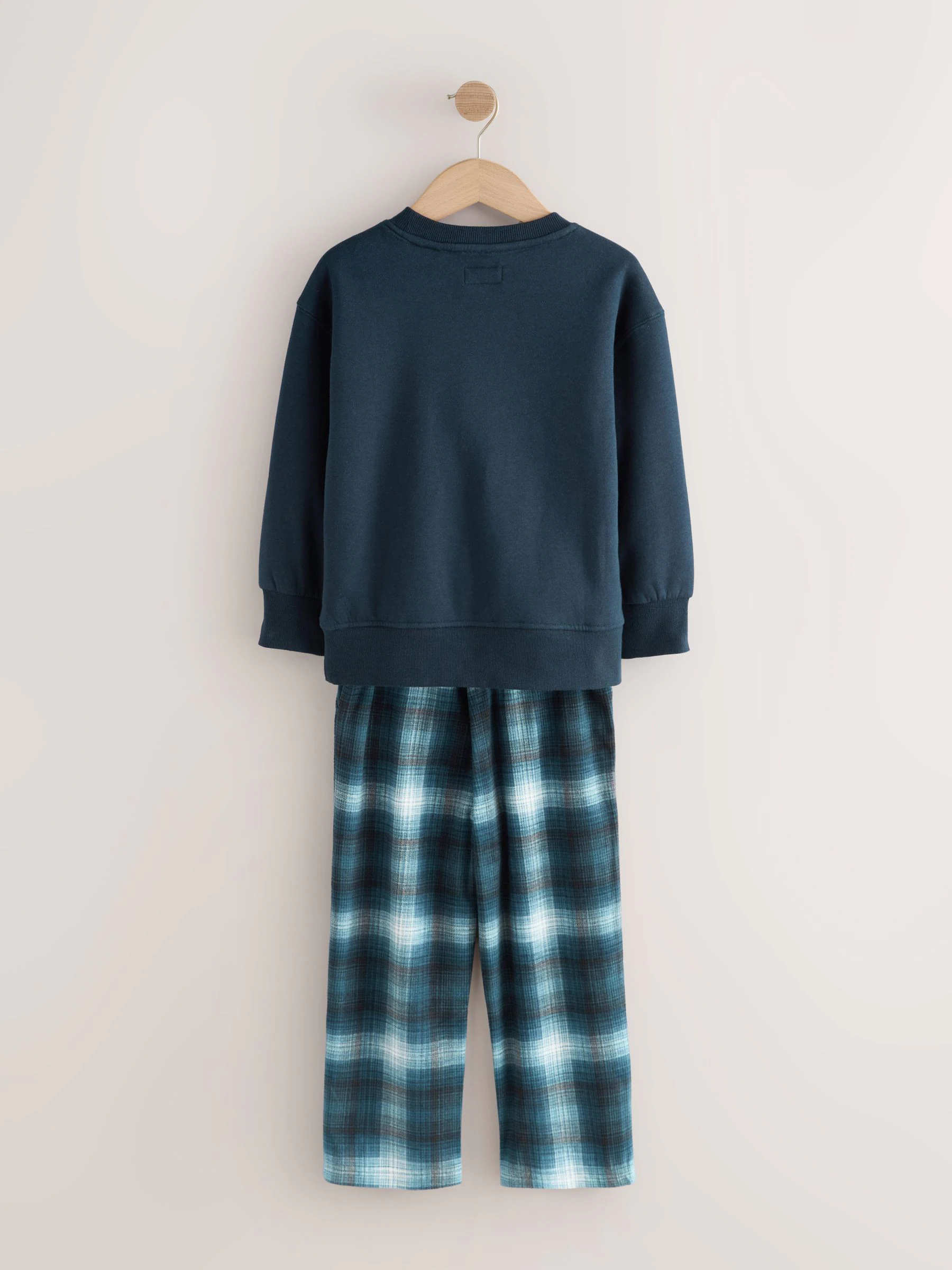 Marineblauw geruit - Enkele behaaglijke fleece pyjama (3 - 16 jr)