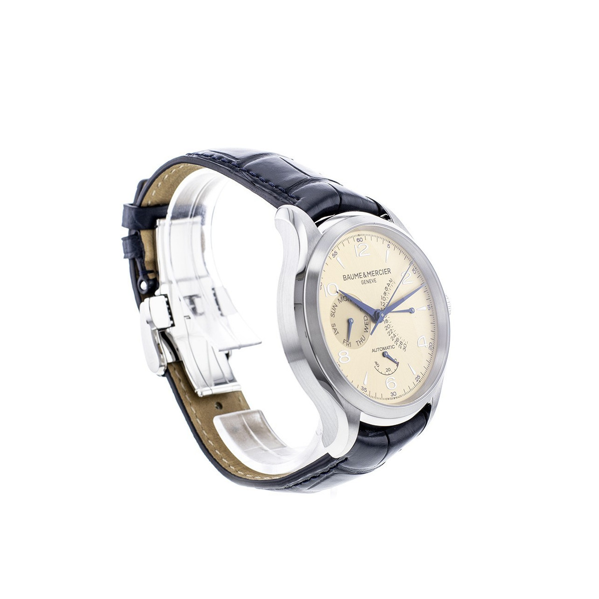 Montre d'occasion Baume et Mercier Clifton homme automatique acier bracelet cuir noir