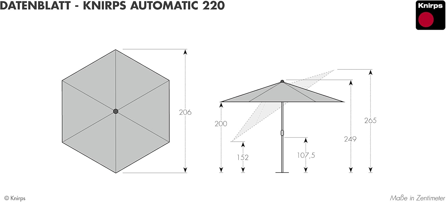 Knirps Sonnenschirm Automatic - Runder Kurbelschirm - Modernes Design - Starker UV-Schutz - 220 cm - Höhenverstellung