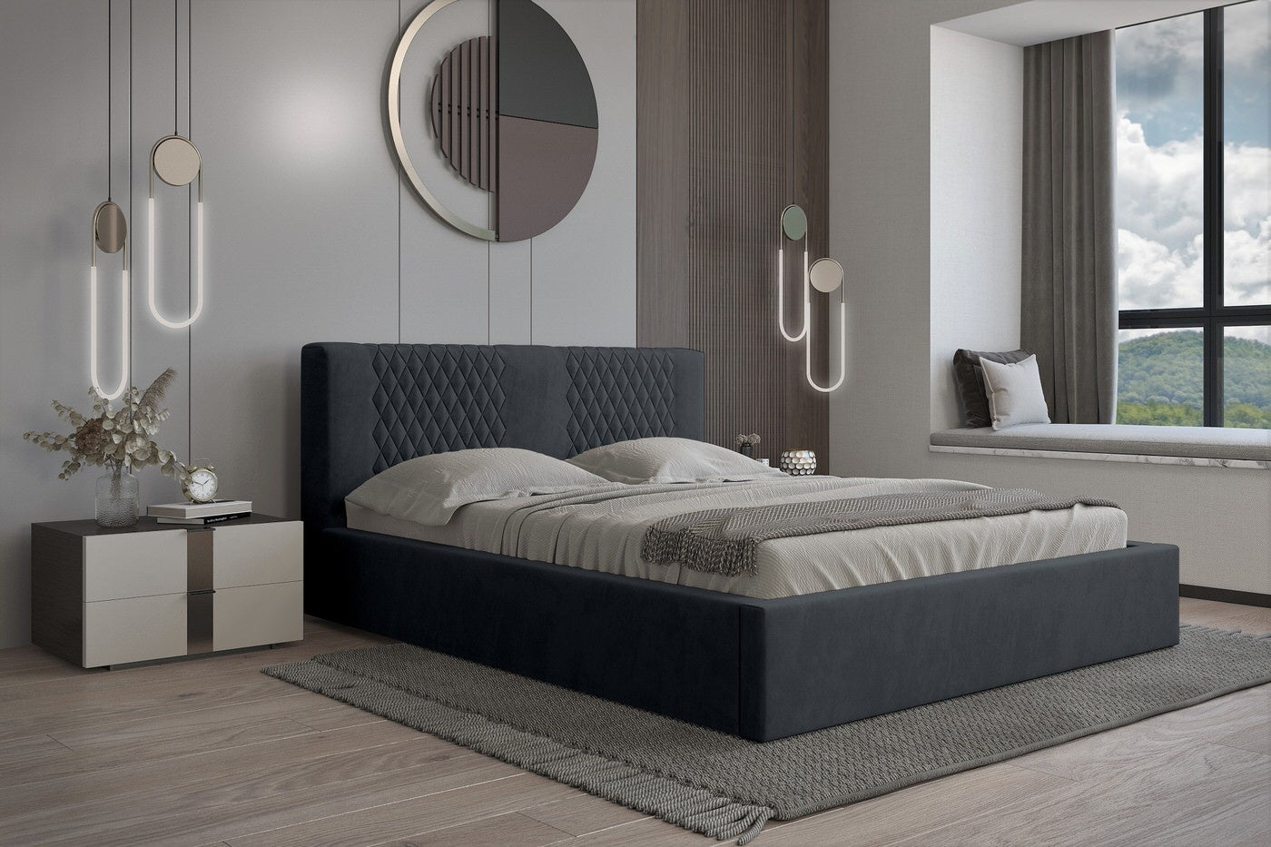 Trae Mobler Montana 160 x 200 cm Gestoffeerd Bed Donkerblauw