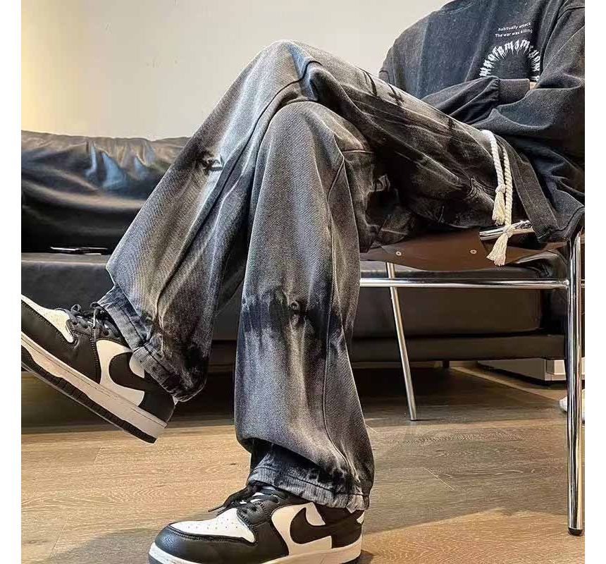 Whyessa - Tie Dye jeans met trekkoord in de taille, rechte pijpen