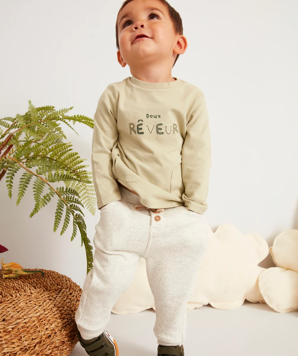 JOGGING GRIS CHINÉ AVEC DÉTAILS BEIGES BÉBÉ GARÇON