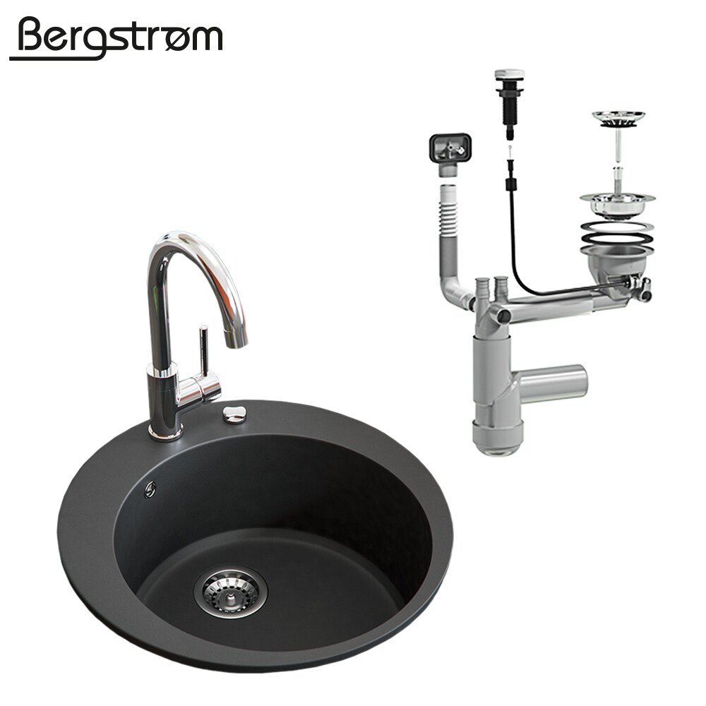 Granit Spüle Küchenspüle Einbauspüle Spülbecken+Drehexcenter+Siphon Schwarz