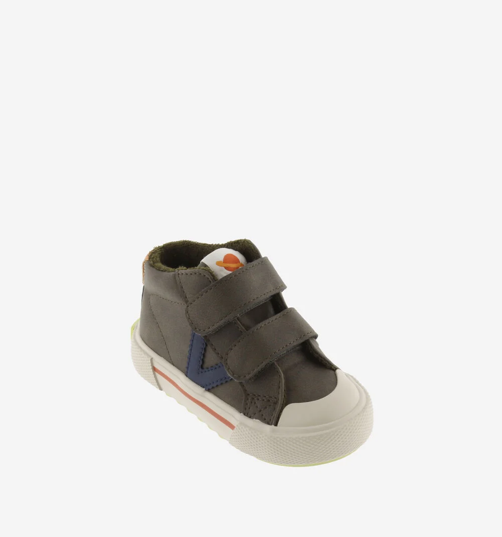 TRIBU SCRATCH EFFET CUIR Bottines pour garçon semelle fluor KAKI