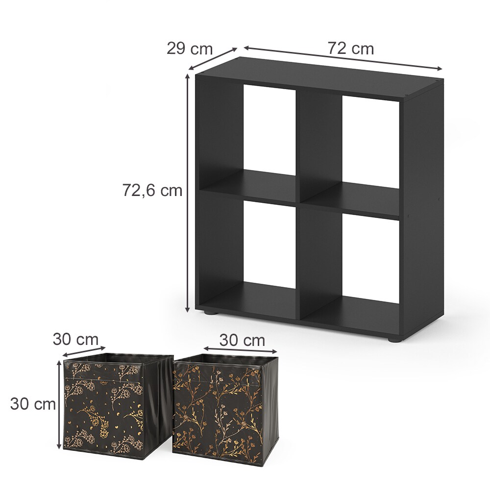 Vicco Raumteiler Würfelregal Standregal Tetra Schwarz Faltbox Wohnzimmer Regal 73x72 cm modern Ablage 4 Fächer Dekoregal Ordnerregal Aufbewahrung