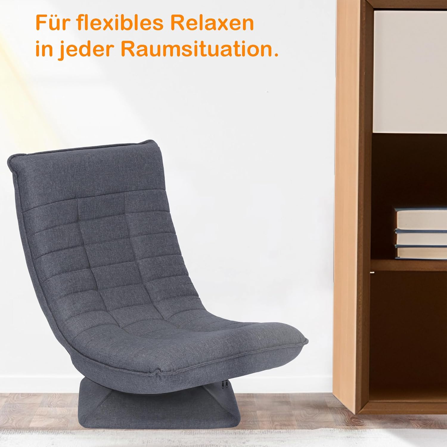 Relaxsessel Bequemer Bodensessel mit 4 Fach Verstellbarer Rückenlehne, 360° Drehfunktion Klappmechanismus, 13cm Polster, 150kg belastbar fürs Wohnzimmer Schlafzimmer (Grau)
