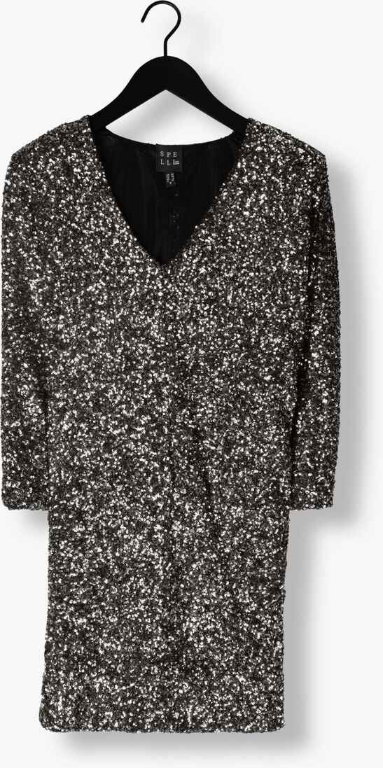 ACCESS zilveren access mini jurk sequin mini dress with v necklin
