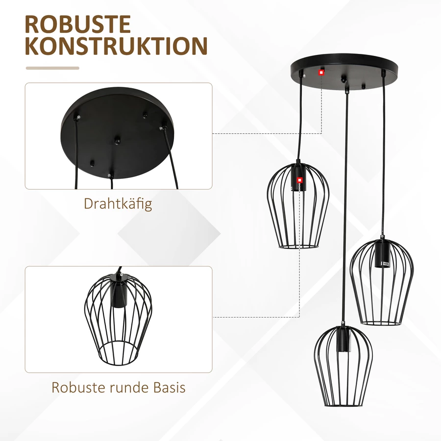 HOMCOM Pendelleuchte mit dem Metalldrahtkäfig-Design schwarz