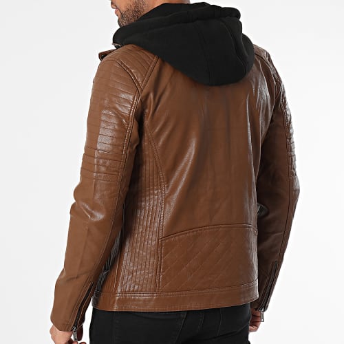 Veste Biker Capuche Marron