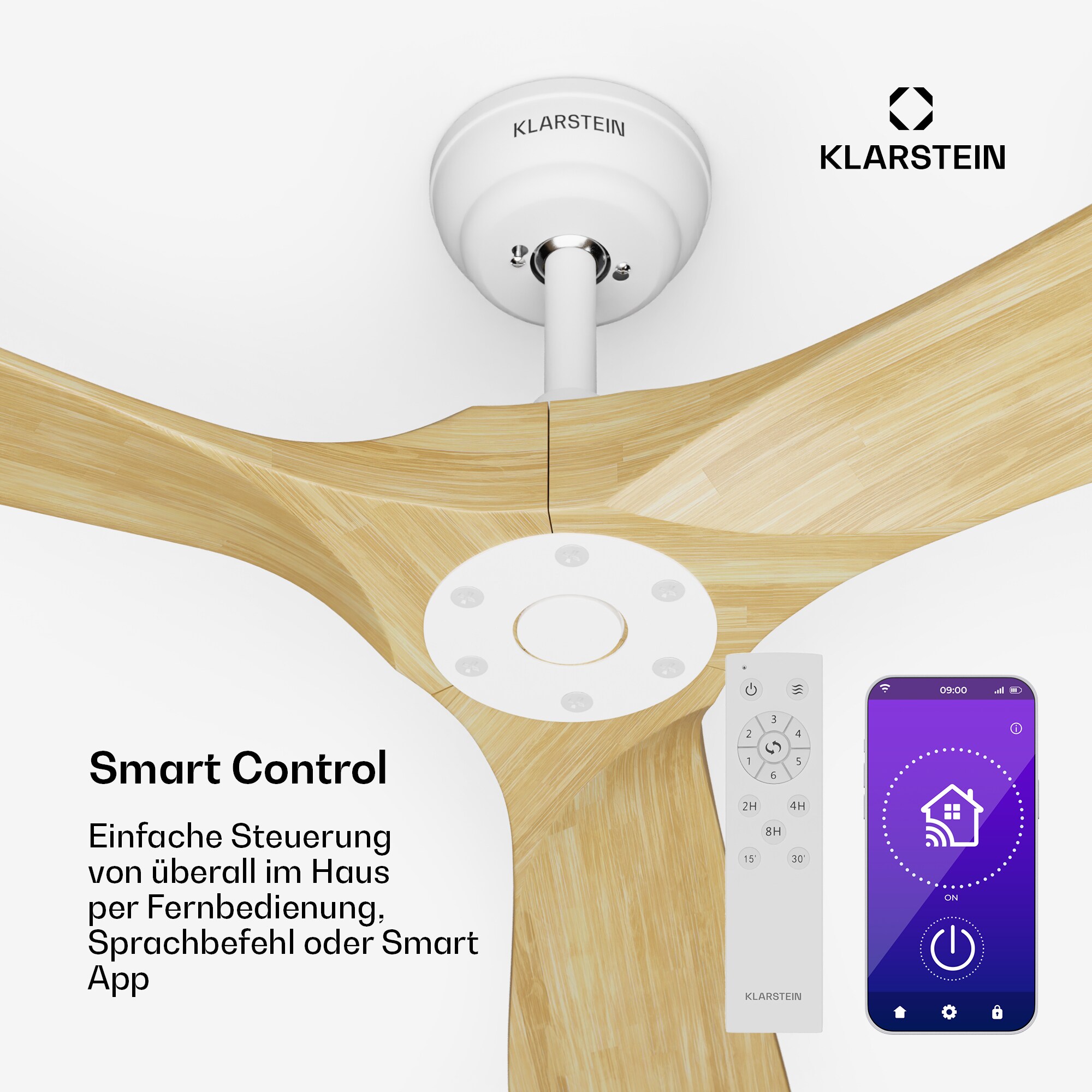 Bahama Breeze Smart Deckenventilator | Massivholz-Rotorblätter | Fernbedienung + App-Steuerung