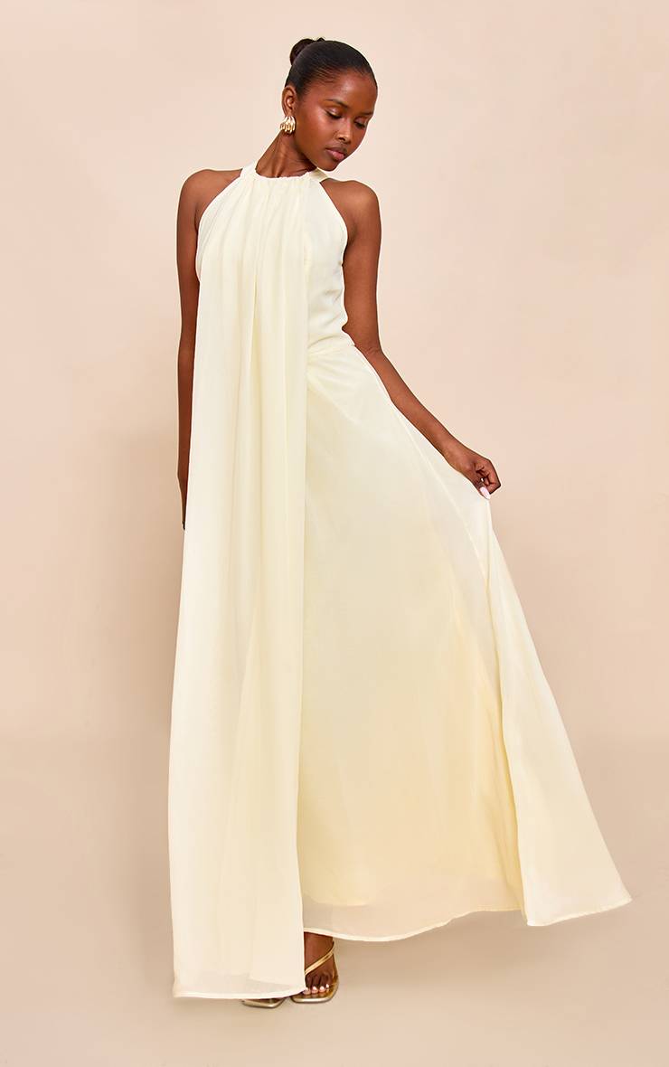 Citron Robe Maxi En Mousseline À Plis Extrêmes