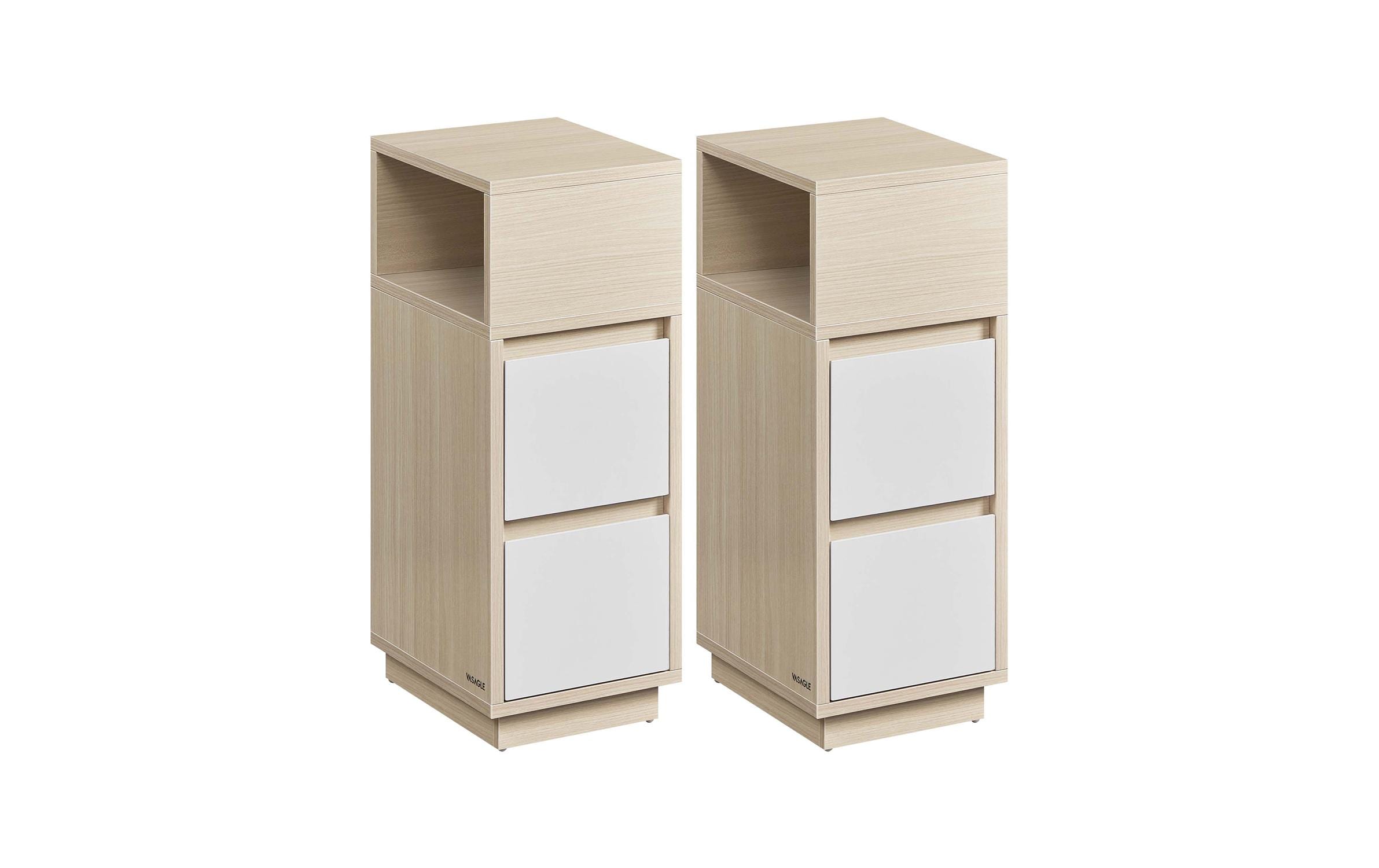 Nachttisch 2er Set 25 x 65 cm, Beige<br>Nachttisch-Set mit je 2 Schubladen