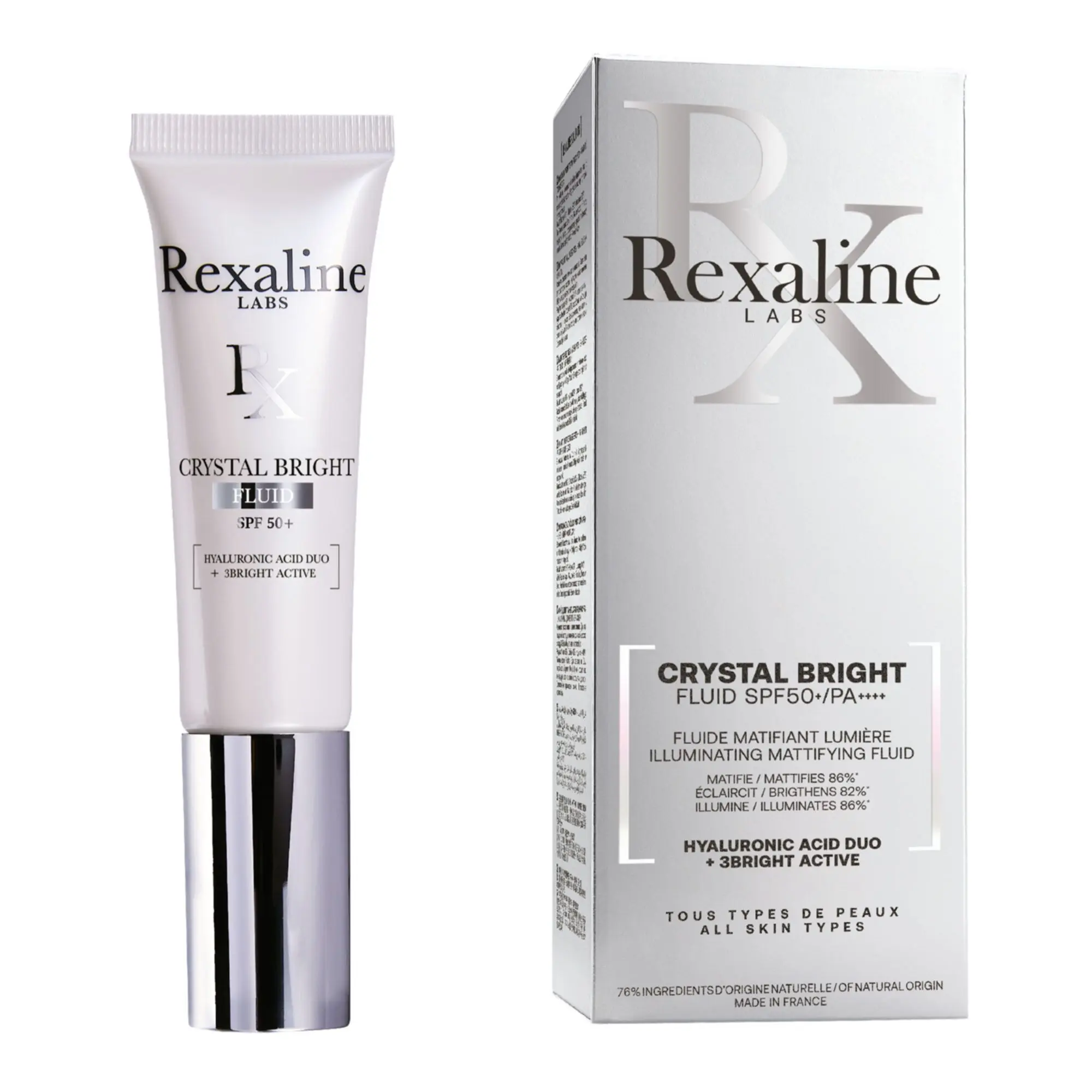 Rexaline - Cristal Bright Fluid SPF50+ Fluide Matifiant Lumière 30ml - Purifiant et matifiant