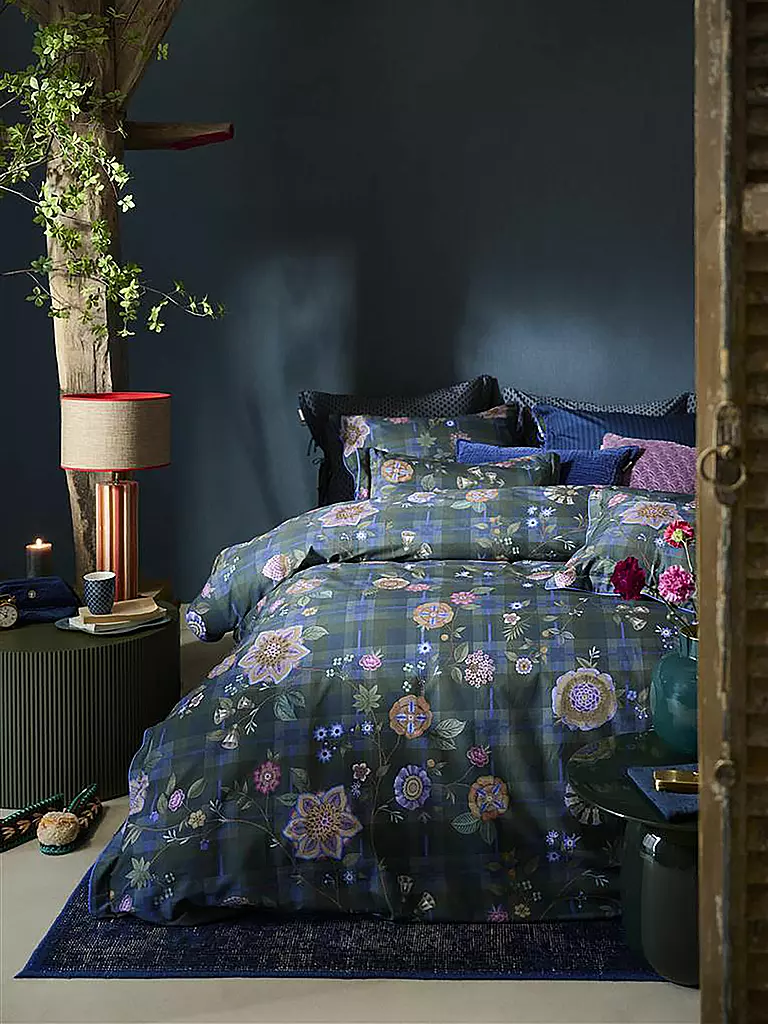 PIP STUDIO Perkal Bettwäsche FLORES FELICES 70x90cm/140x200cm Dark Blue dunkelblau