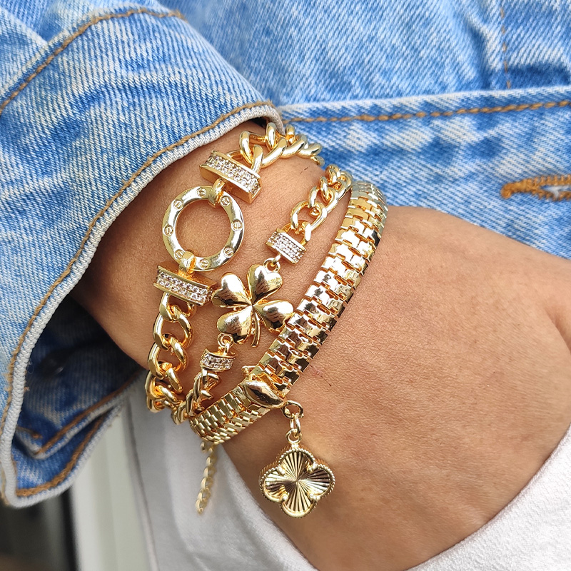 Bracelet - Laiton plaqué or & zircons