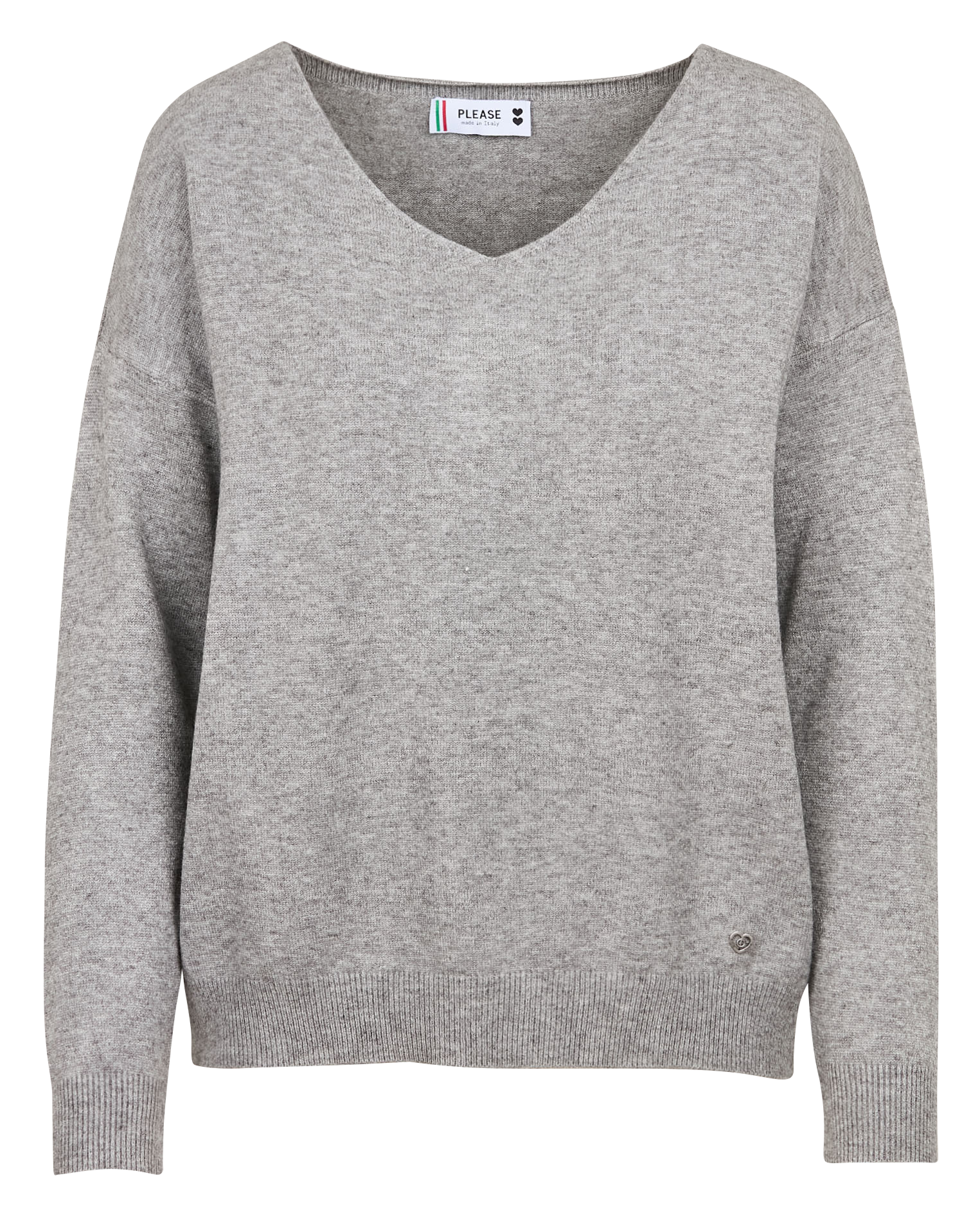Pull col V droit en maille | Gris