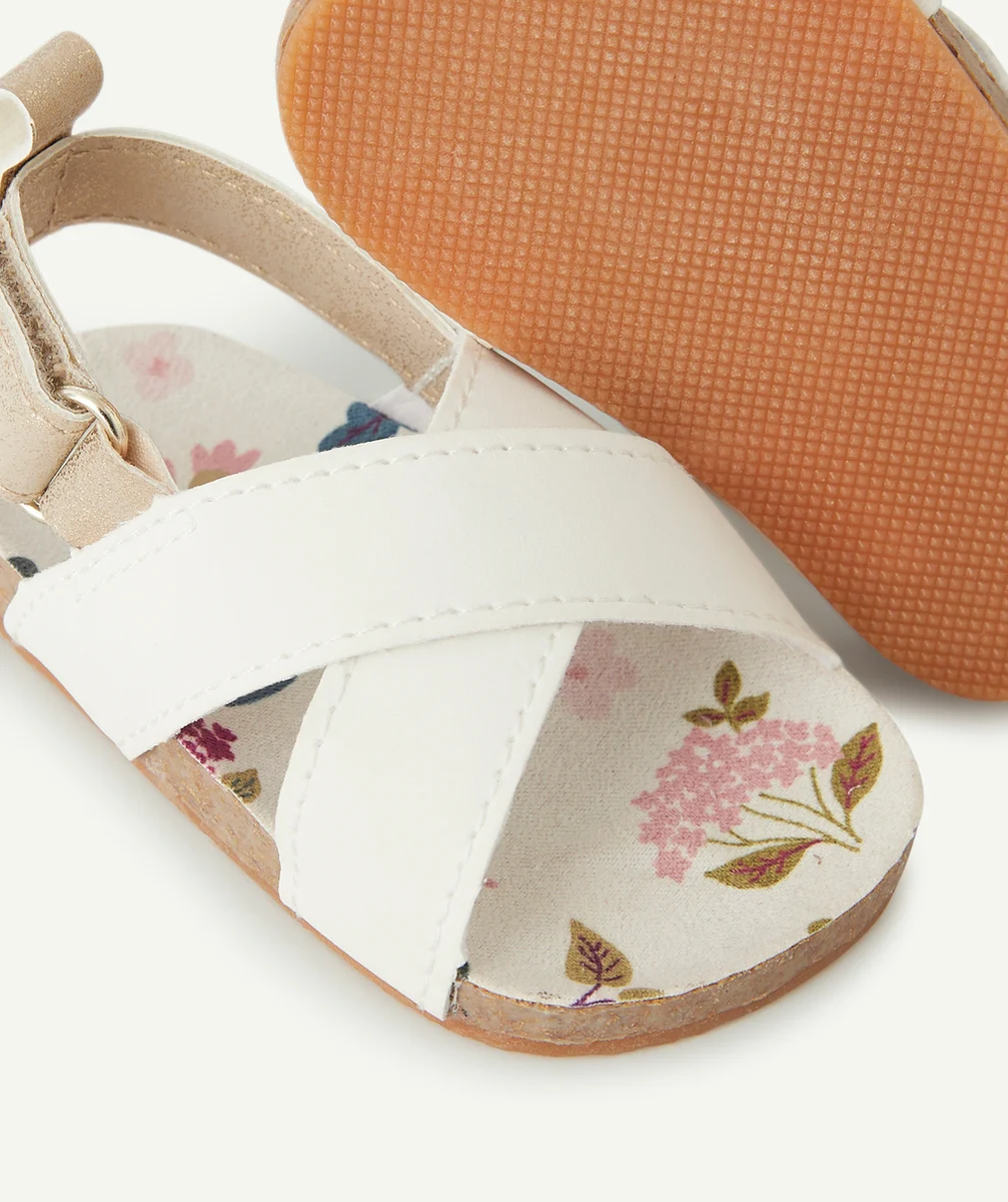 CHAUSSONS STYLE SANDALES BÉBÉ FILLE BLANC ET COULEUR DORÉE