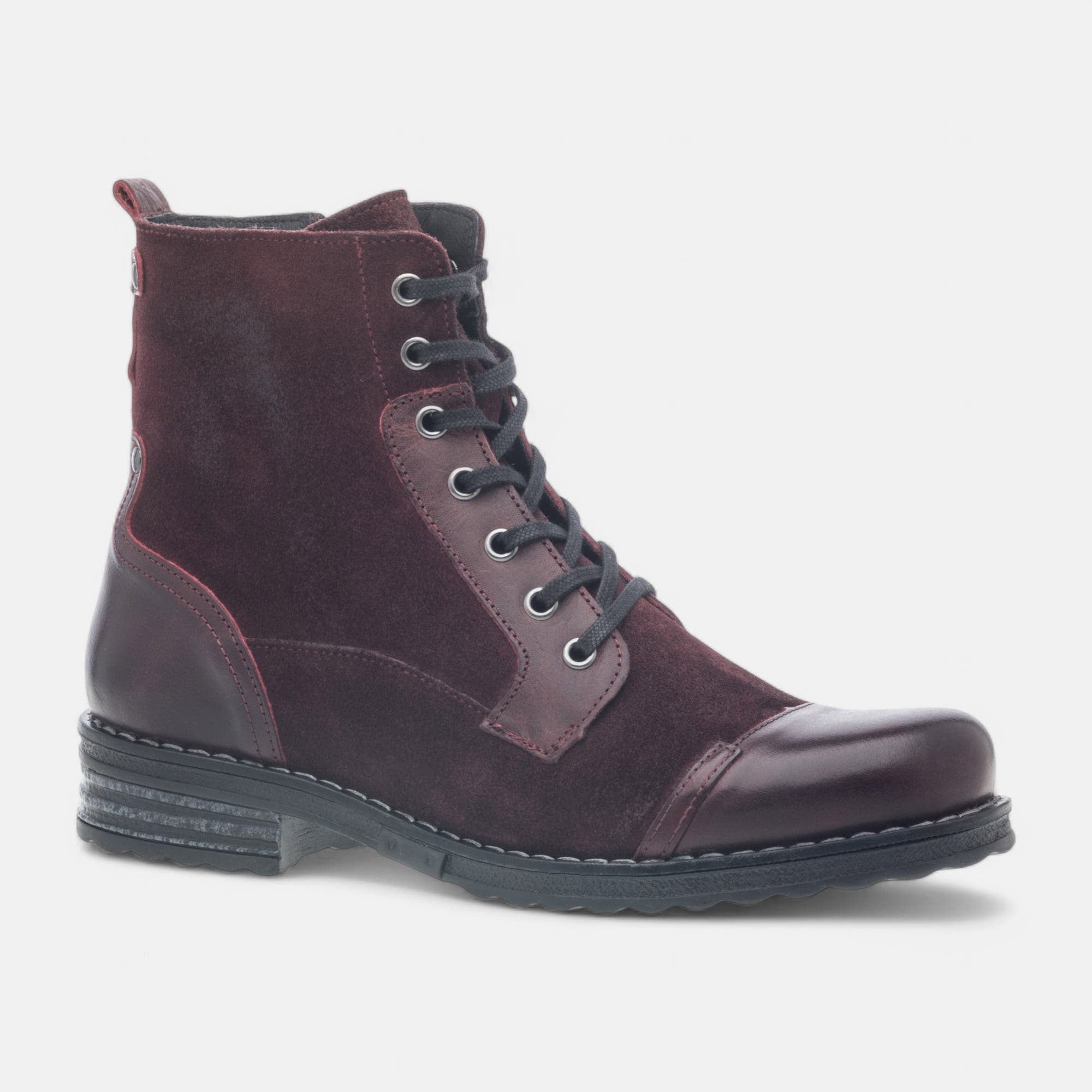 Bottines à lacets Femme en cuir bordeaux