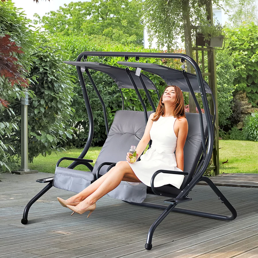 Outsunny Gartenschaukel mit Sonnendach grau