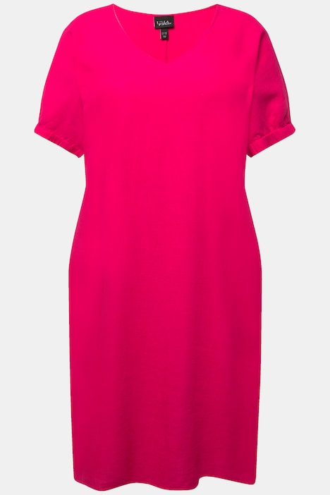 Kleid, Leinenmix, Oversized, V-Ausschnitt, Halbarm