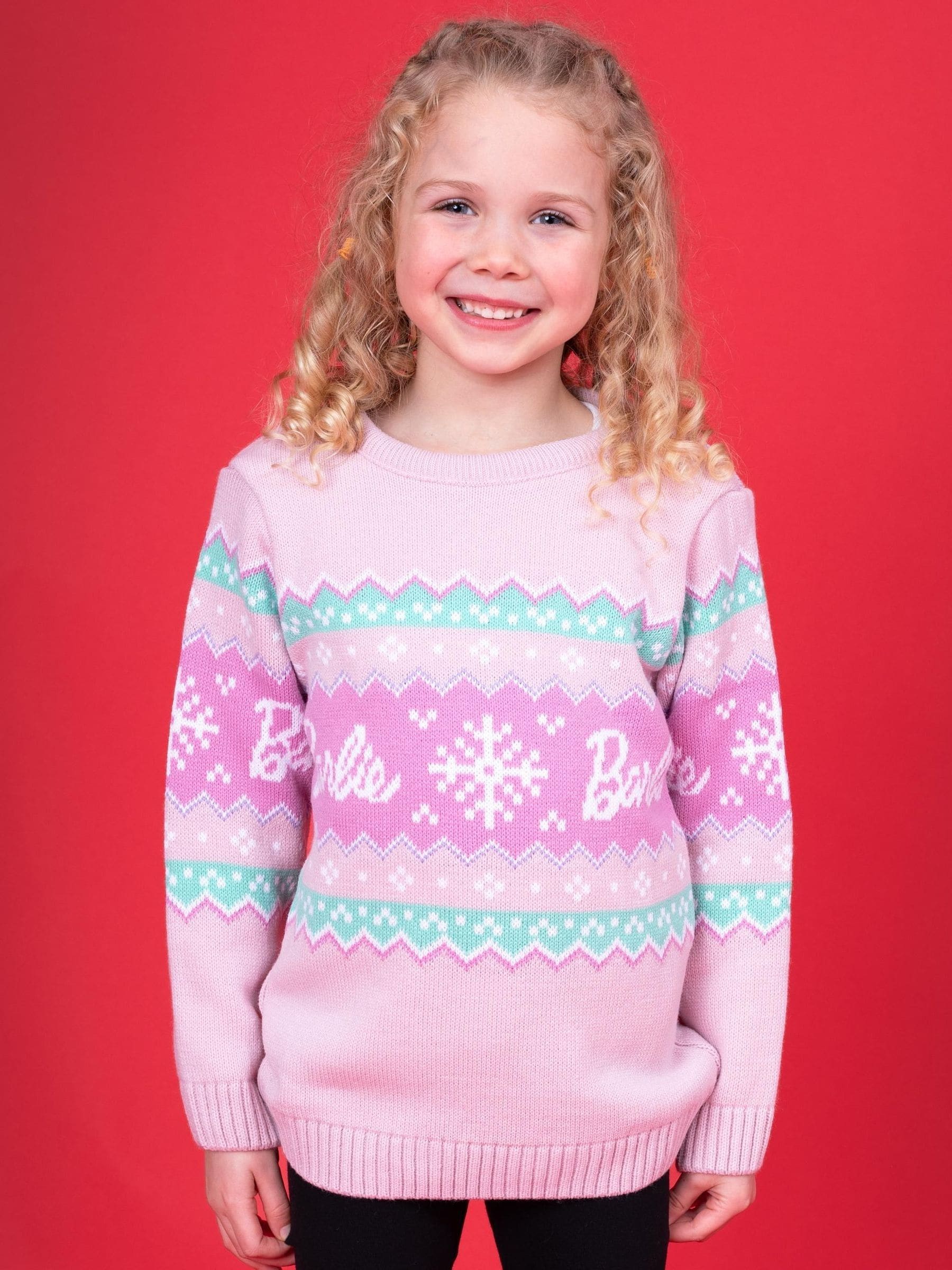 Roze met Barbie - Vanilla Underground kinderkersttrui