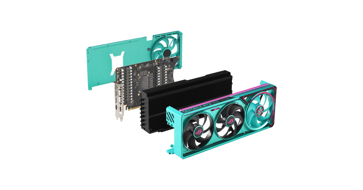 ASUSGeForce RTX 5080 ROG ASTRAL GAMING OC Hatsune Miku Edition grafische kaart  (Turquoise, DLSS 4, 3x DisplayPort, 2x HDMI 2.1)
