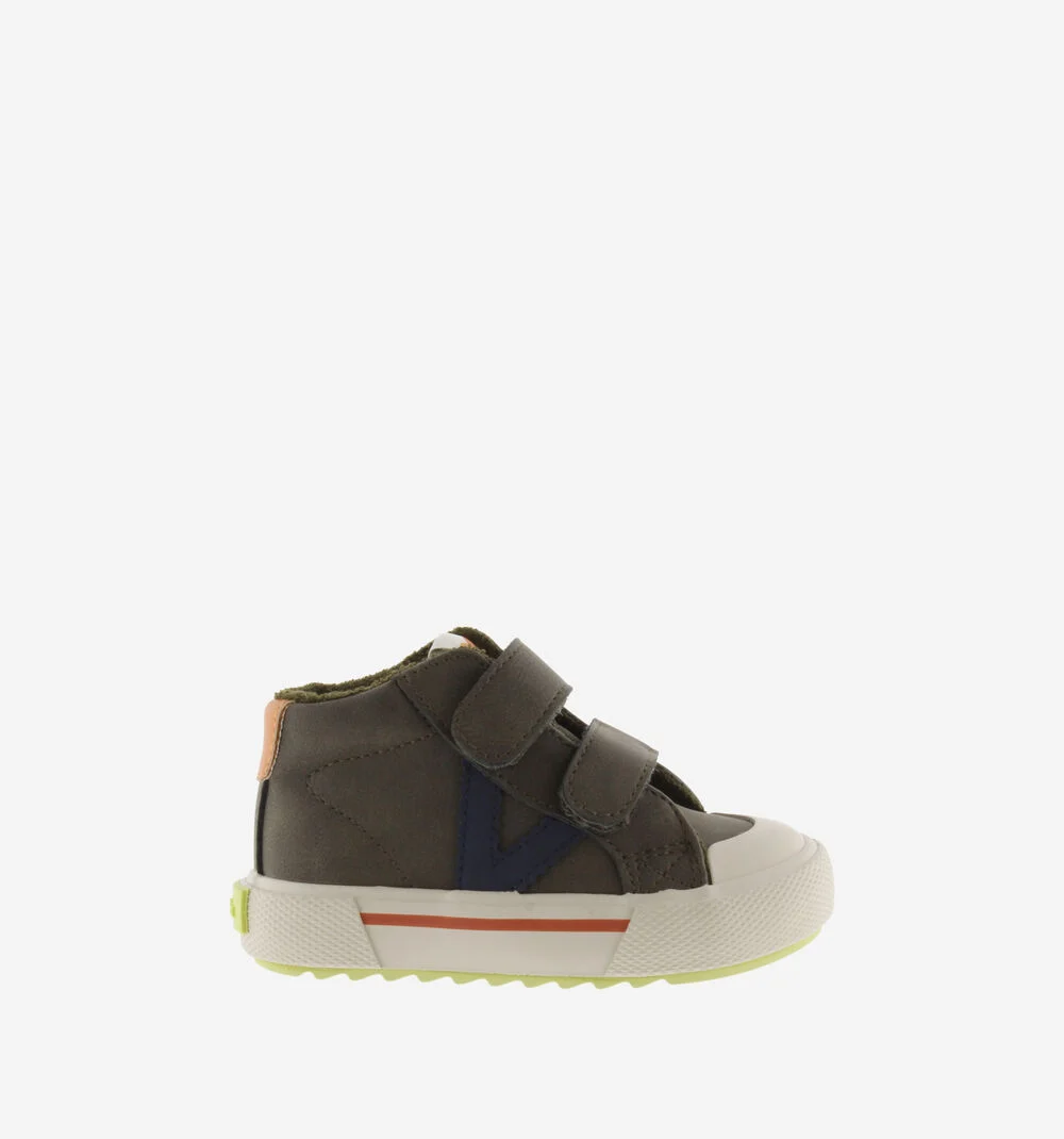 TRIBU SCRATCH EFFET CUIR Bottines pour garçon semelle fluor KAKI