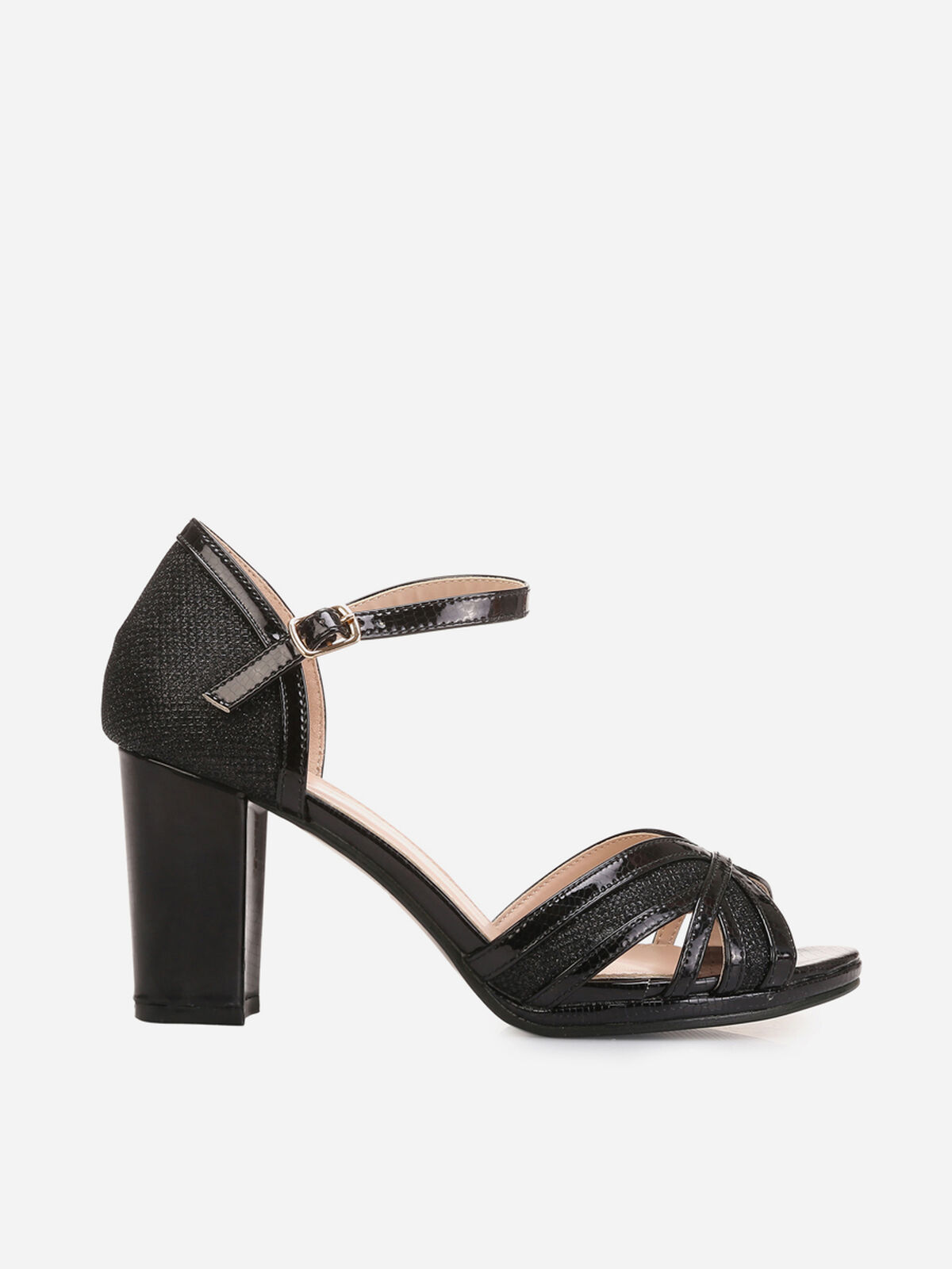 Sandales en simili cuir et paillettes- Noir