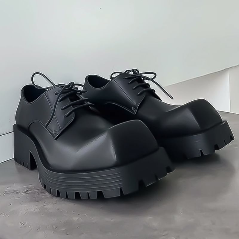 Malnia Home - Platform Vierkante Teen Veterschoenen van Echt Leer