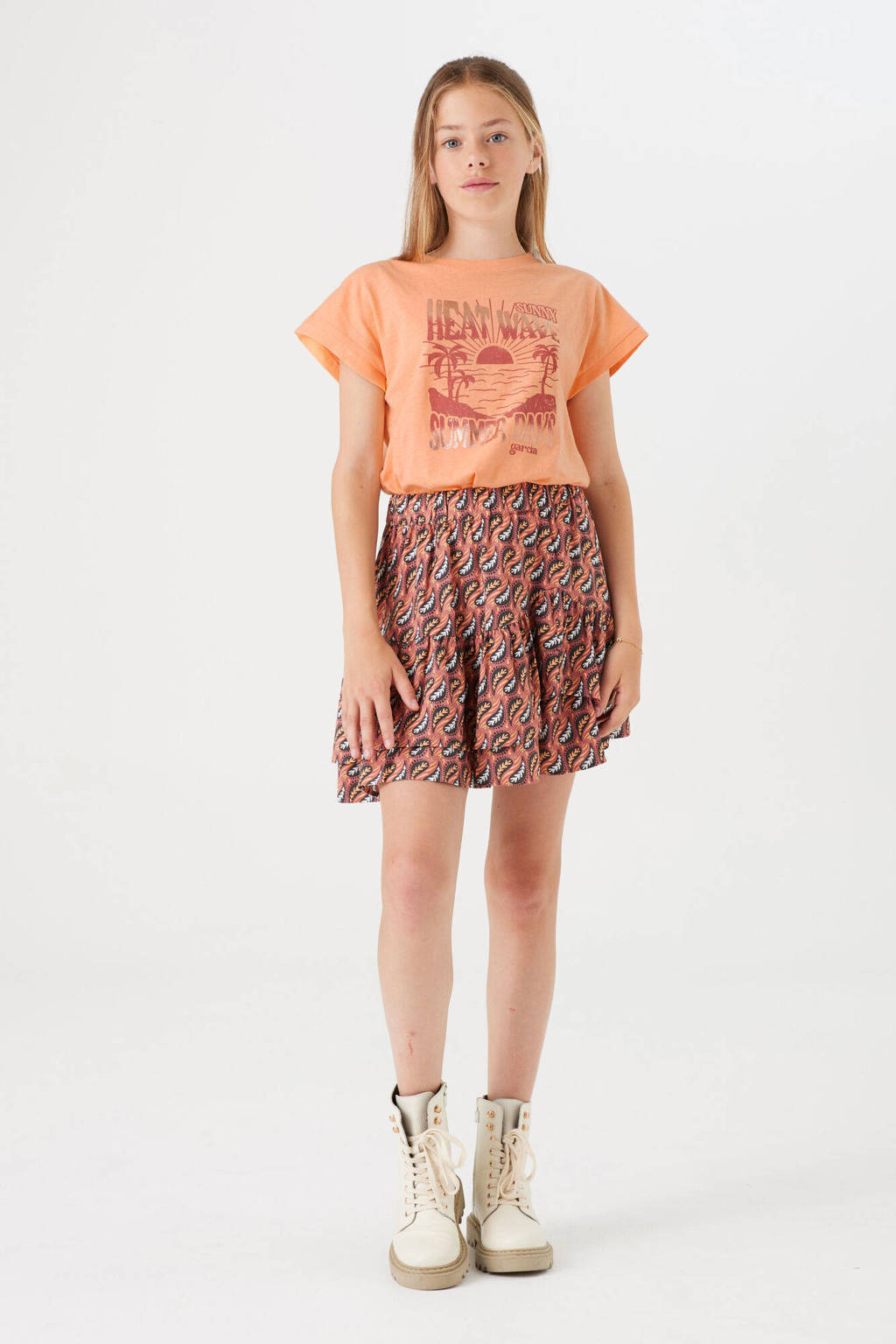 Garcia T-shirt met printopdruk oranje
