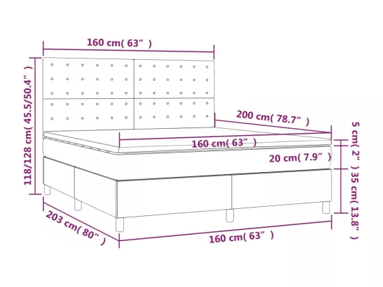 Sommier tapissier avec matelas et LED Noir 160x200 cm Velours