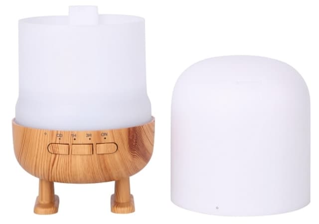 Luftfugter med højttaler og lampe, lyst trædesign