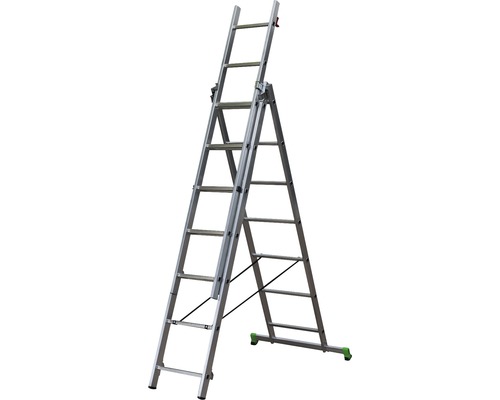 CLASSIC multifunctionele ladder, uitschuif-, trap- of schuifladder, aluminium, 3-delig, 3 x 7 sporten, werkhoogte 4,4 m