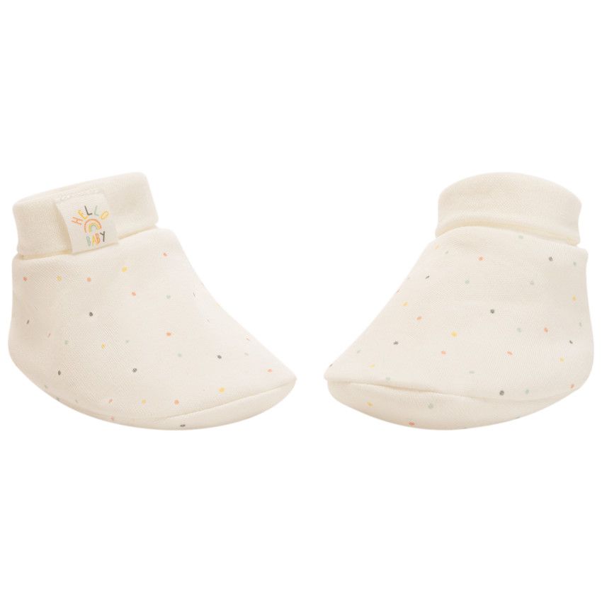 Chaussons en interlock imprimé pois pour bébé - Ecru