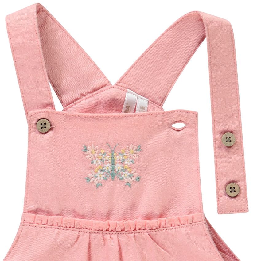 Ensemble 2 pièces avec salopette brodée papillon pour bébé fille - Rose