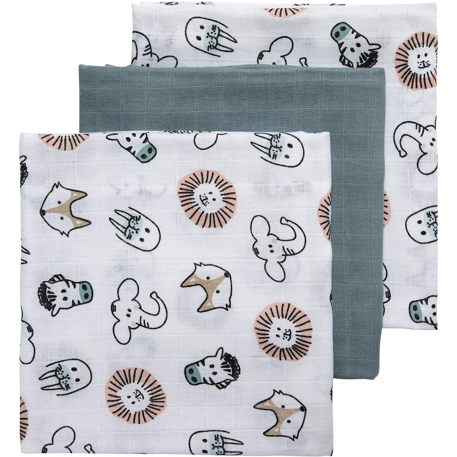 Meyco Mullwindeln 3er-Pack AnimalStone Green 70 x 70 cm