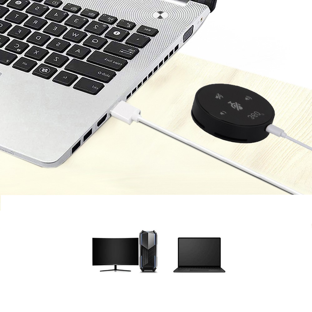 360° USB Konferenz Tisch Mikrofon mit Rauschunterdrückung für PC / MacBook / Laptop / Notebook - Schwarz