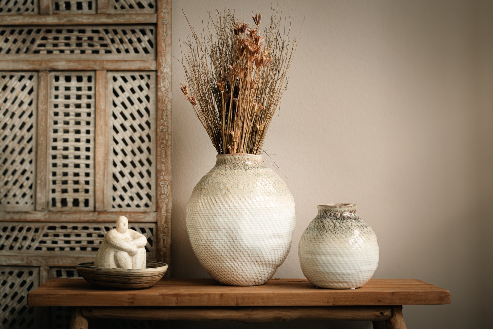 Keramikvase 'Hedes', braun-weiß, H 18,5 cm, Ø 18 cm von fischer's lagerhaus